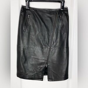 Halogen Genuine Leather Zipper Detail Pencil Skirt Black Size 4